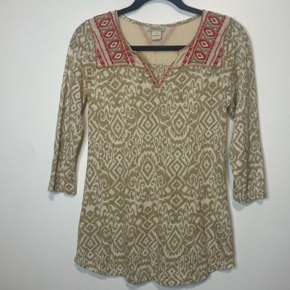 Lucky Brand Women's Embroidered Patterned 3/4 Sleeve Blouse